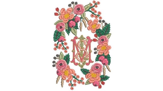 Flower Wreath Machine Embroidery File design - Oval Flower Wreath -  5x7 inch hoop - monogram frame - instant download
