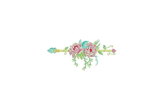 Boho Peony Flower Arrow Machine Embroidery File design 5x7 inch hoop