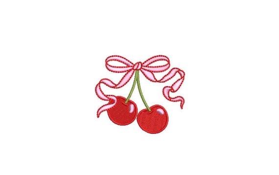 Ribbon Bow Cherries Embroidery Design - Machine Embroidery Instant Download File - Cherries Coquette Bow - 3x3 inches