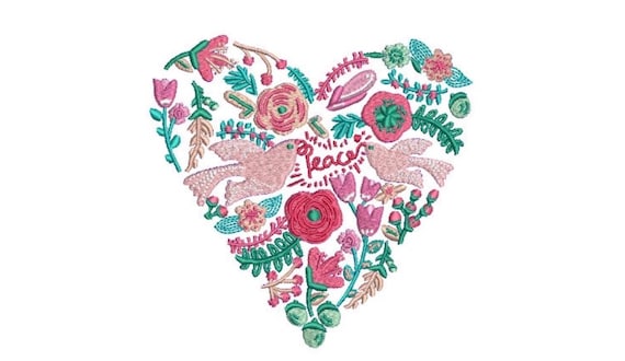 Peace Heart - Machine Embroidery File design - 5x7 inch hoop - Instant Download - Loveheart Embroidery design