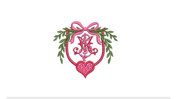 Valentine Bow Laurel Heart Monogram Frame - Machine Embroidery File design -  4x4 inch hoop - Letters Not Included