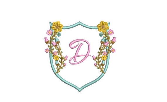 Pretty Flower Crest Machine Embroidery File design 4x4 inch hoop - Monogram Frame - Floral Crest