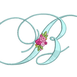 Pretty Rose Script LETTER B Machine Embroidery File design - 6 x 10 pulgadas hoop - Monogram design