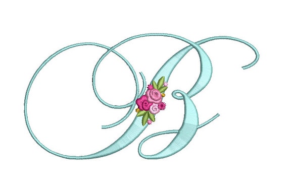 Pretty Rose Script LETTER B  Machine Embroidery File design - 6 x 10 inch hoop - Monogram design