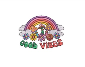 Rainbow Good Vibes  - Machine Embroidery File design - 4x4 inch hoop - Quote Embroidery Design - Rainbow Embroidery Design