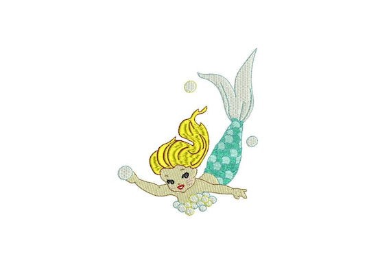 Mermaid Embroidery Design - Whimsical Bubbles Mermaid Machine Embroidery File design 5x7 inch hoop