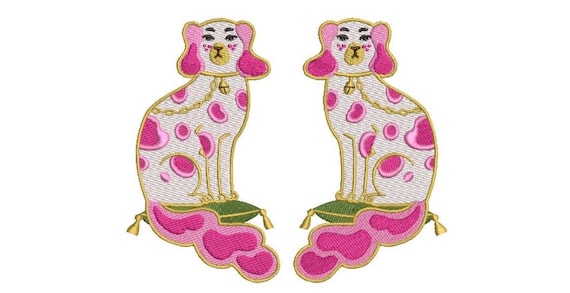 Chinoiserie Chic Staffordshire Dogs Machine Embroidery File design - 6 x 10 inch hoop
