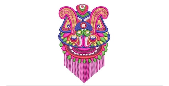 Chinoiserie Chic - Lion Dance Head - Machine Embroidery File design  - 4x4 hoop - Lunar New Year