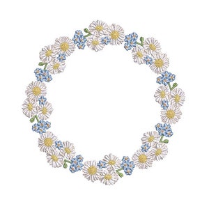 Forget Me Not - Daisy - Wreath Machine Embroidery File design 5x7 inch hoop - monogram frame - instant download