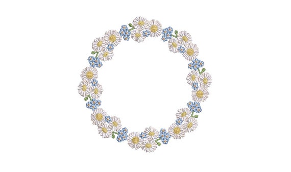 Forget Me Not - Daisy - Wreath Machine Embroidery File design 5x7 inch hoop - monogram frame - instant download