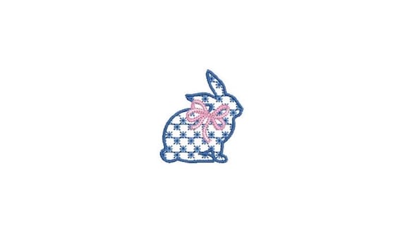 Little Bow Bunny Embroidery - Machine Embroidery File design 4 x 4 inch hoop - 2 inch bunny