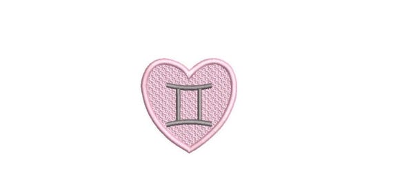 Gemini Heart Patch Zodiac Embroidery Design -  Machine Embroidery File designs - 4x4 inch hoop - instant download - Star Signs Embroidery