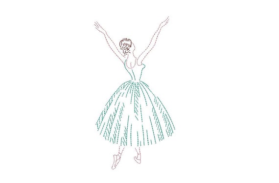 Vintage Ballerina Ballet Dancer -  Machine Embroidery File design - 5x7 hoop - Colorwork - instant download