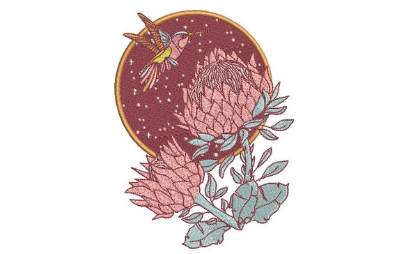 Hummingbird Protea Embroidery - Machine Embroidery Hummingbird Machine Embroidery File design 5x7 inch hoop