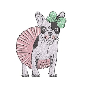 Français broderie Frenchie Bulldog - cerceau de ballerine - création de fichier de broderie Machine - 4 x 4 pouces-