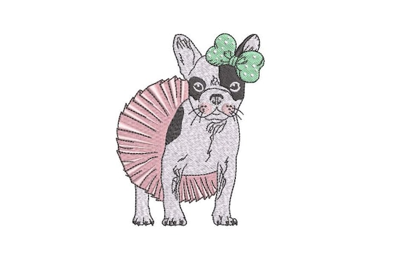 French Bulldog -  Ballerina -  Machine Embroidery File design  - 4x4 inch hoop - Frenchie Embroidery