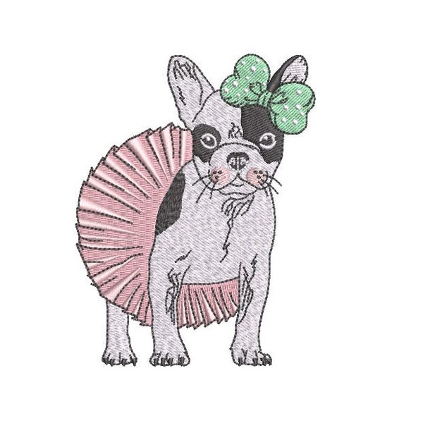 French Bulldog -  Ballerina -  Machine Embroidery File design  - 4x4 inch hoop - Frenchie Embroidery