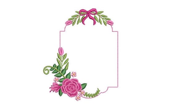 Pink Flower Frame - Machine Embroidery File design - 4x4 inch hoop - monogram Frame - Instant download