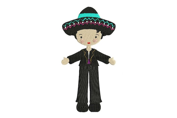 Mexican Folksy Boy Black Suit Machine Embroidery File design 5 x 7 inch hoop - instant download