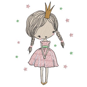Princess Embroidery - Maschinenstickdatei Design - 5x7 Hoop - Prinzessinnen Skizze