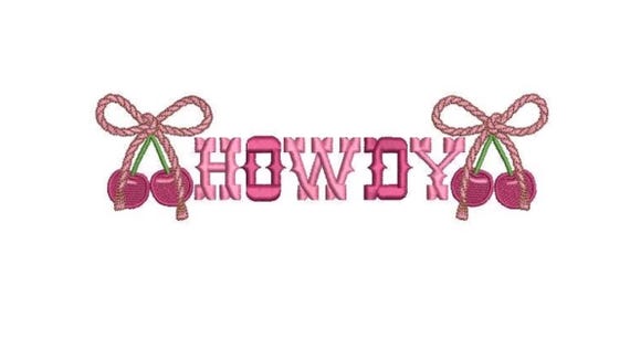 Howdy Cherry Bows - Coquette Cherry Machine Embroidery File design - 5x7 inch hoop - Western Embroidered Design Download