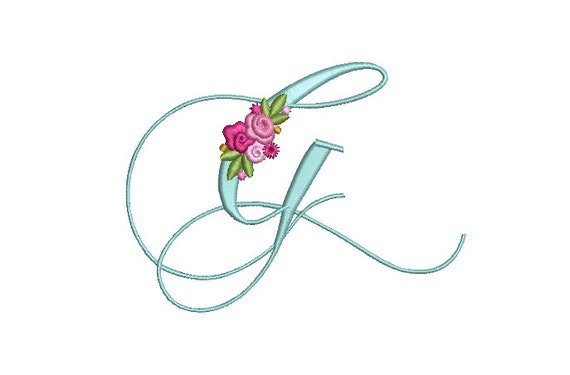 Pretty Rose Script LETTER G  Machine Embroidery File design - 5 x 7 inch hoop - Monogram design