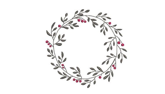 Christmas Embroidery Design - Holly Leaf Wreath - Machine Embroidery File - design 5x7 inch hoop - Monogram frame