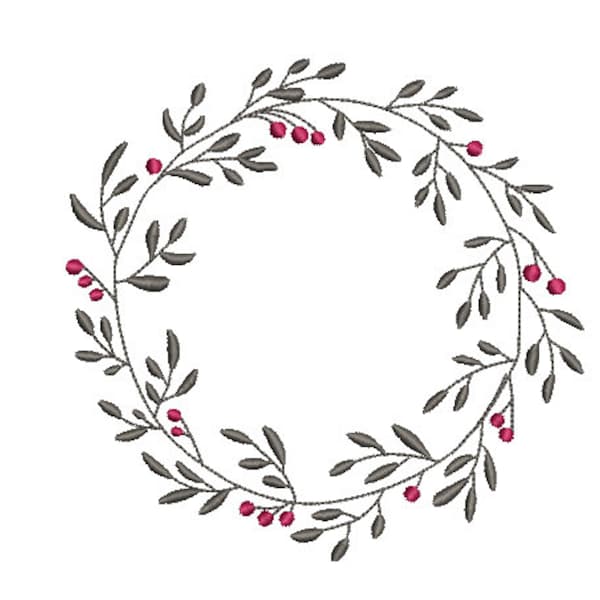 Christmas Embroidery Design - Holly Leaf Wreath - Machine Embroidery File - design 5x7 pouces cerceau - cadre Monogram