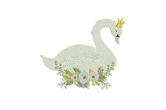 Swan & Flowers Machine Embroidery File design 6x10 inch or 16x26cm hoop