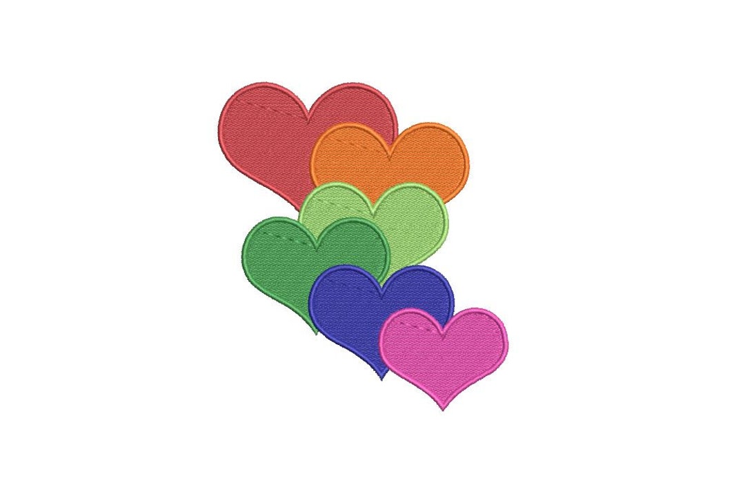 Rainbow Hearts Embroidery Design - Machine Embroidery File Design 4 X 4 ...