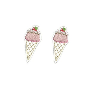Skurril - Kawaii - Strawberry Ice Cream Cone Filzeier - Maschinenstickdatei Design - 4 x 4 Zoll Reifen - Eis-Stickerei - felty