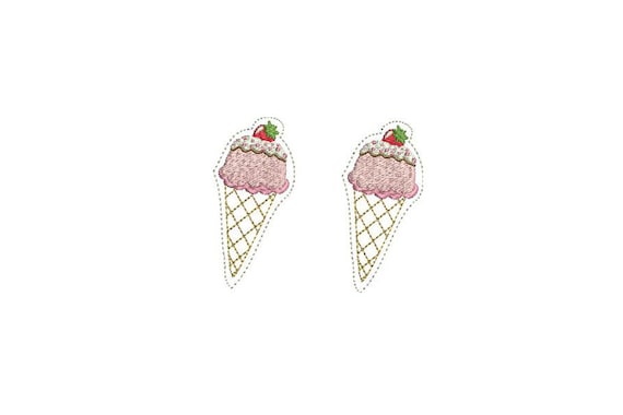 Whimsical - Kawaii - Strawberry Ice Cream Cone Felties - Machine Embroidery File design - 4 x 4 inch hoop - icecream embroidery - felty