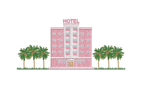 Pink Hotel Palm Trees Machine Embroidery File design  - 6x10 inch hoop - Instant download