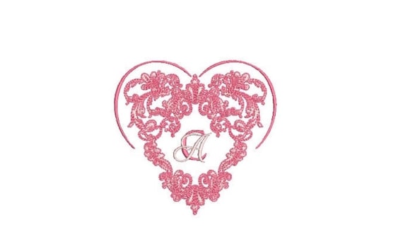 Antique Heart Machine Embroidery File design -  4 x 4 inch hoop - Heart embroidery design