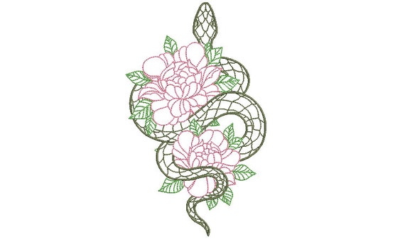 Snake Flowers Outline Embroidery Design -  Modern Machine Embroidery File design - 5x7 inch hoop - instant download