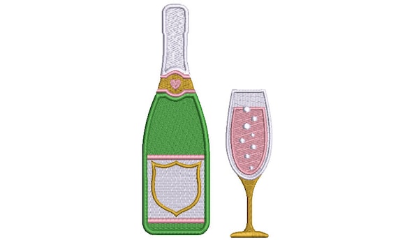 Champagne Bottle and Glass - Machine Embroidery File design  - 5x7 hoop - Celebration embroidery