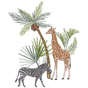 African Print -Machine Embroidery File design - 5x7 inch hoop - Palm Tree - Giraffe - Zebra Embroidery