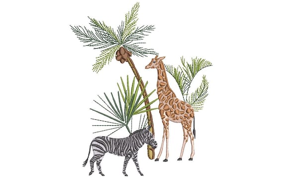 African Print -Machine Embroidery File design - 5x7 inch hoop - Palm Tree - Giraffe - Zebra Embroidery