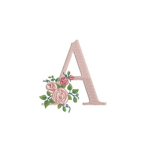 Letra un monograma con el aro del archivo de bordado la máquina rosas diseño 4 x 4 pulgadas