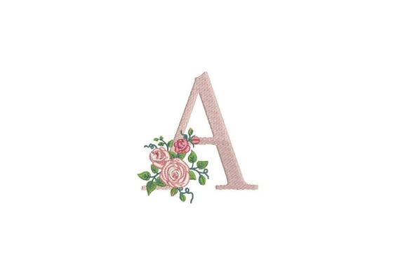 Letter A Monogram with Roses Machine Embroidery File design 4x4 inch hoop