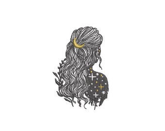 Celestial Girl  Embroidery Design -  Moon Child Machine Embroidery File design - 4x4 inch hoop - instant download