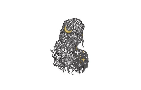 Celestial Girl  Embroidery Design -  Moon Child Machine Embroidery File design - 4x4 inch hoop - instant download