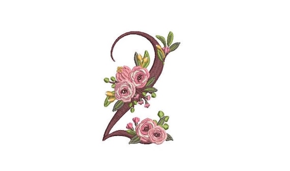 Floral Number 2 - TWO - Second Birthday-  Machine Embroidery File design - 4x4 hoop - embroidery design