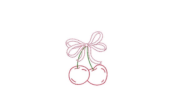 Cherry Bow Embroidery File Download - Machine Embroidery Designs - Coquette Embroidery - 3 inch mini design