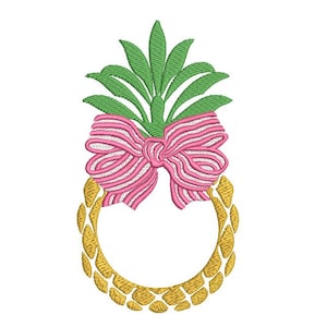 Pineapple Bow Monogram Frame Embroidery - Machine Embroidery Pineapple- Embroidery File design 5x7 hoop - Monogram
