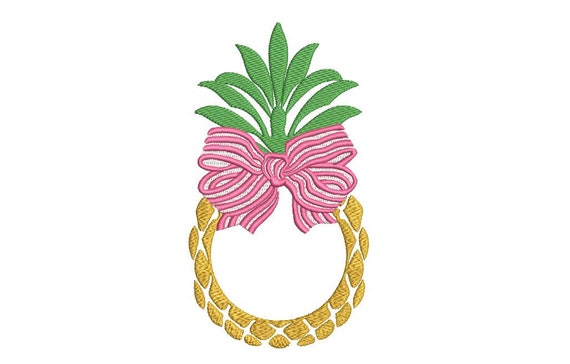 Pineapple Bow Monogram Frame Embroidery - Machine Embroidery Pineapple- Embroidery File design 5x7 hoop - Monogram