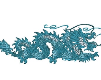 Teal Dragon Design - Machine Embroidery File design -  8x8 inch hoop - Chinoiserie Embroidery