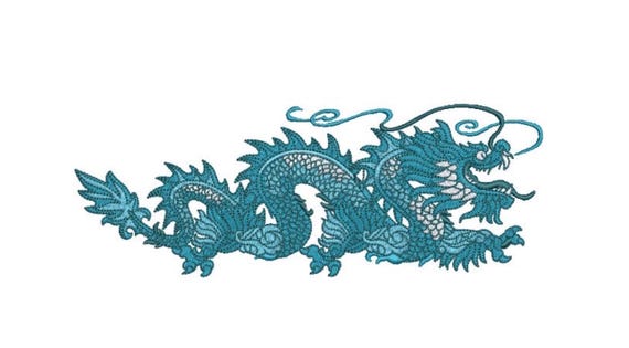Teal Dragon Design - Machine Embroidery File design -  8x8 inch hoop - Chinoiserie Embroidery
