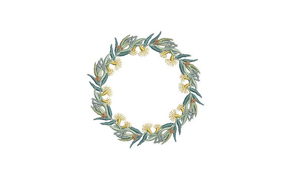 Eucalyptus Flower Wreath- Machine Embroidery File design - 4x4 inch hoop - monogram Frame - Instant download