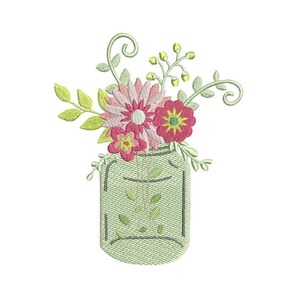 Machine Embroidery Flowers in Mason Jar Vase Arrangement Machine Embroidery File design 5x7 inch hoop